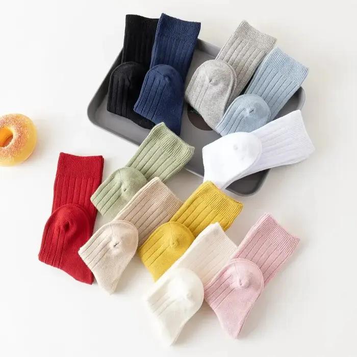 3 paires/lot bébé genou chaussettes hautes enfants filles garçons doux coton longue chaussette migno