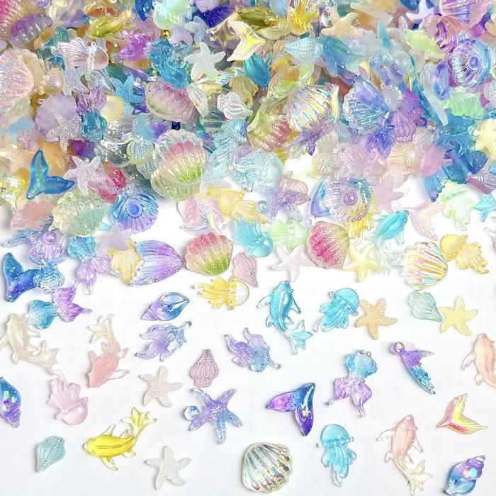Accessoires de la série océan pour Nail Art, résine 3D dégradée, sirène, coquille de dauphin, étoile