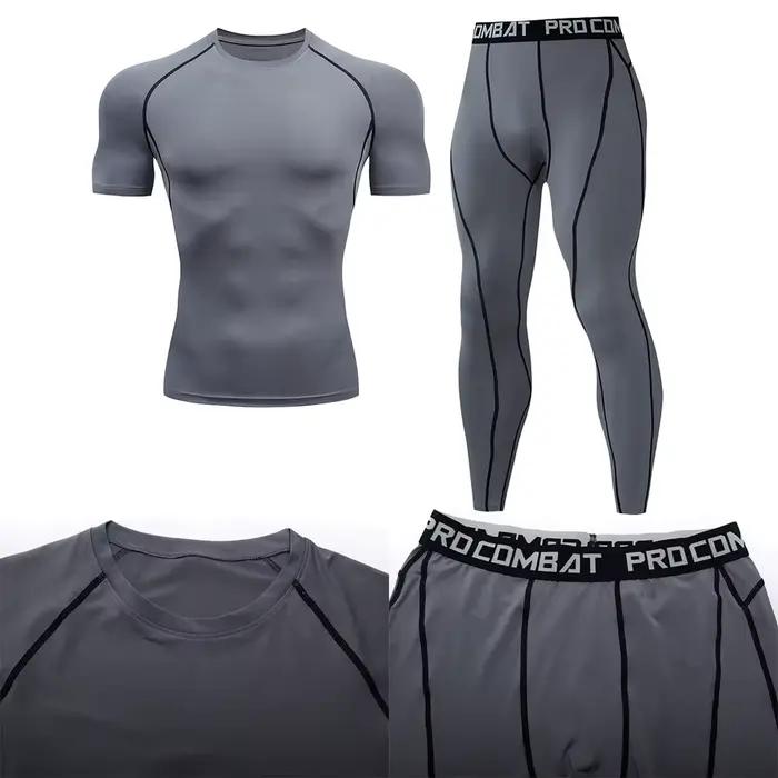 2 pièces hommes vêtements de Compression costume GYM serré sport Yoga ensembles entraînement Jogging