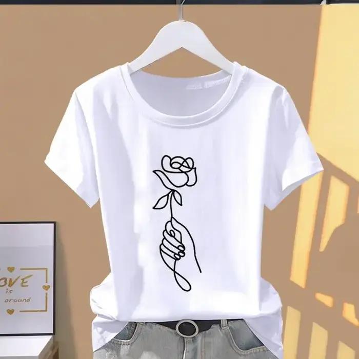 T-shirt manches courtes femme, décontracté, avec impression florale, à la mode, VPN, graphique