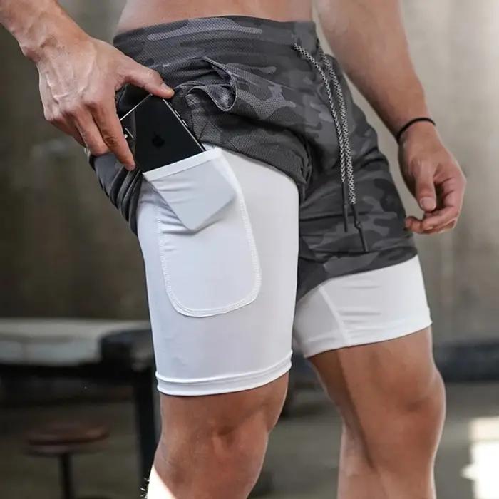 Short course camouflage homme 2 en 1 séchage rapide fitness jogging pantalon été sportif