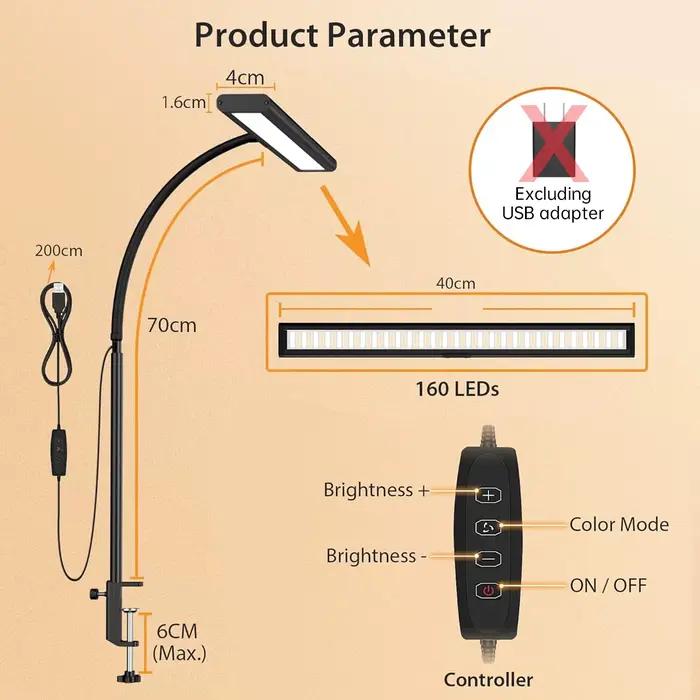 Lampe de bureau LED à col de cygne flexible réglable, lampe de bureau attentive pour les yeux, grada