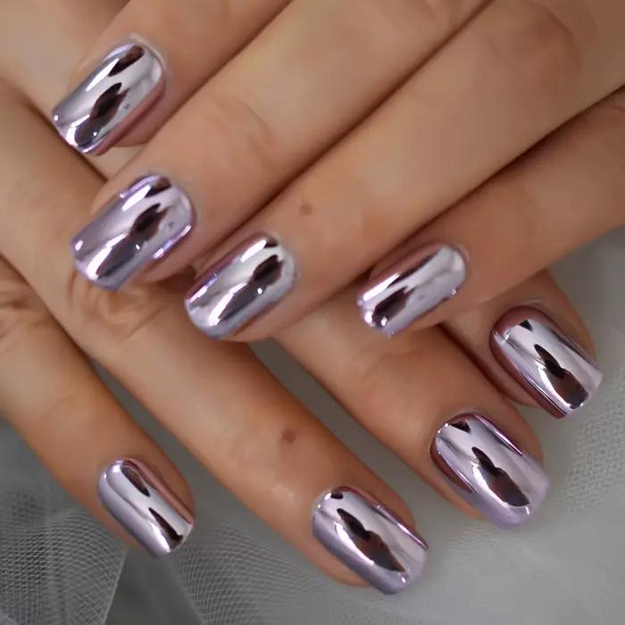 Carré galvanoplastie Chrome taille moyenne presse sur les ongles 2021 couverture complète ongles con