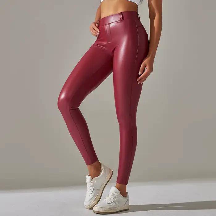 Leggings en cuir PU femmes Sexy Scrunch fesses Leggings filles Faux cuir pantalon taille haute Push