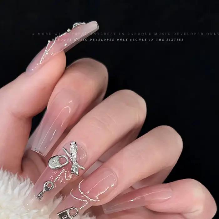 Mélange de Clé de Verrouillage pour Décoration d'Ongles, Breloque Or et Argent 3D, Cœur Doux Exquis