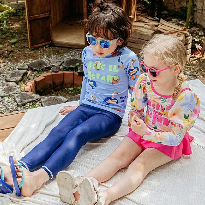 Maillot de bain pour filles et garçons, imprimé mignon, pantalon à manches longues, maillot de plage