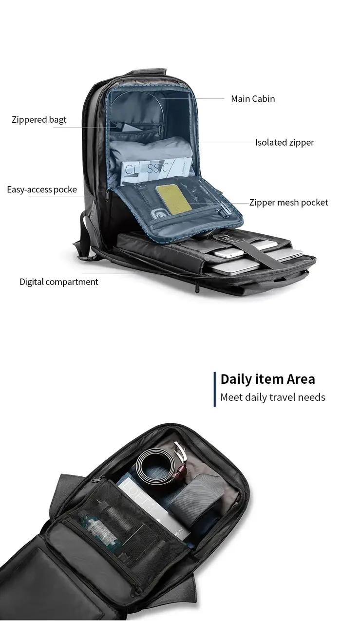 Kingsons sac à dos antivol hommes 15.6 pouces ordinateur portable 180 degrés ouvert W USB charge sac