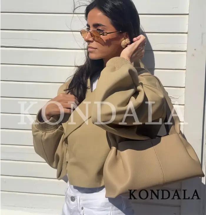 KONDALA Veste Courte Femme Urbaine Chic et Décontractée avec Ceinture, Style High Street, Élégante e