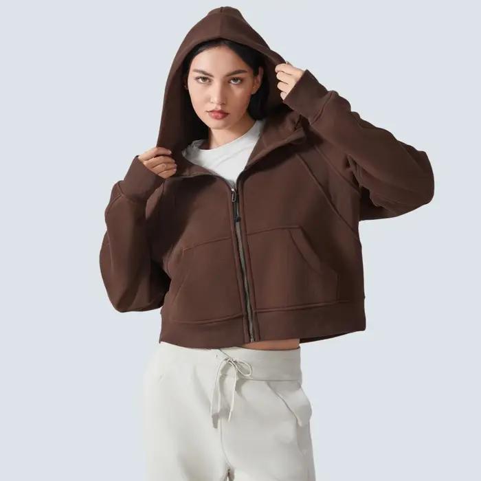 Sweat-shirt à Capuche avec Fermeture Éclair Complète pour Femme, Vêtement d'Hiver Chaud, Manteau de