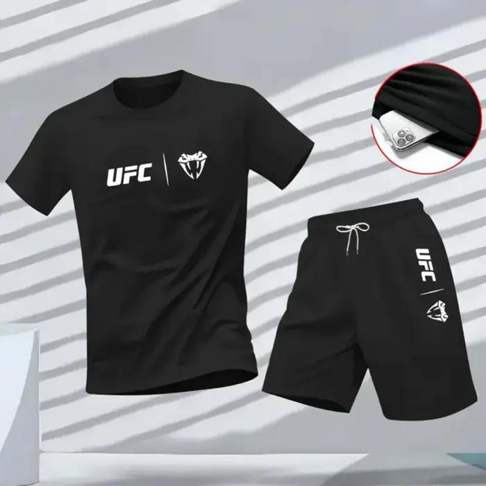 Ensemble t-shirt et short à manches courtes pour homme avec logo UFC, séchage rapide, tenue de sport