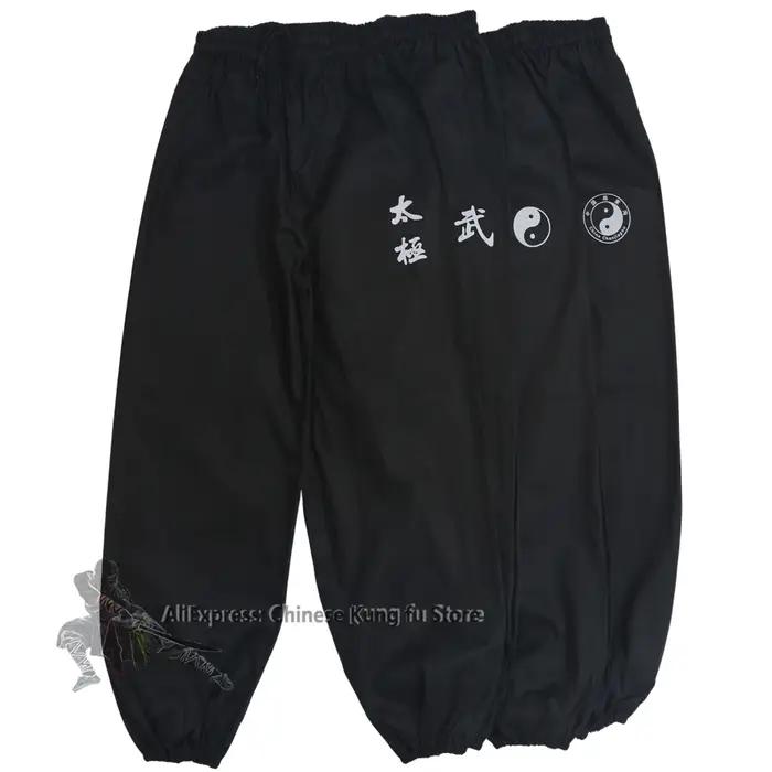 Pantalon de Tai Chi Kung Fu en coton noir, pour Wushu, arts martiaux, Wing Chun, Qigong, méditation