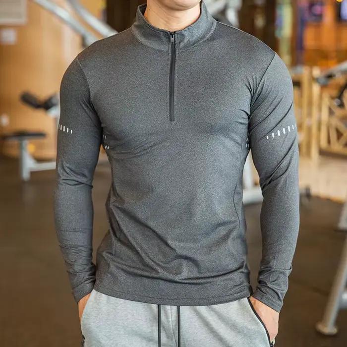 T-shirt Sport Manches Longues Homme Coupe Cintrée - Course Entraînement Respirant Col Montant