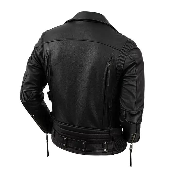 Veste de motard en cuir naturel pour homme, couche supérieure, cuir de vachette, rétro, pierre tremp