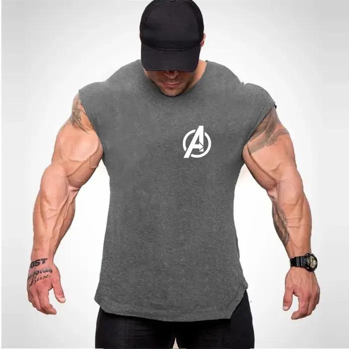 Chemise en fibre de coton à ourlet incurvé pour hommes, vêtements de musculation, stringers de gym,