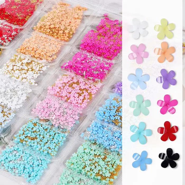500 pièces + rose blanc 3D acrylique fleurs Nail Art breloques résine cinq pétales fleur ongles stra