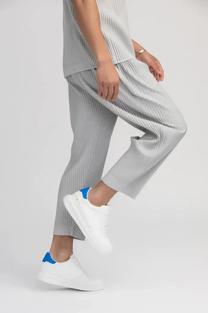Miyake plissé pantalon droit hommes vêtements noir crayon pantacourt vêtements de rue hommes Style j