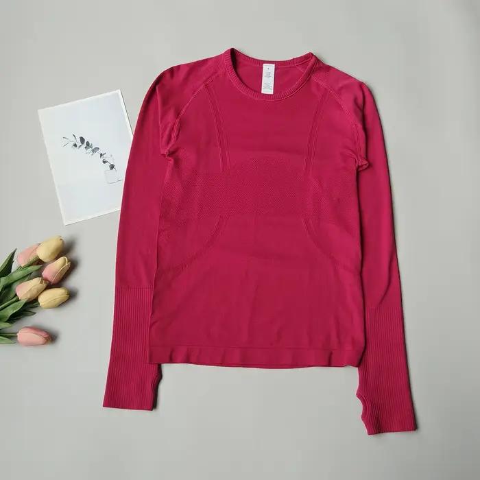 Chemise de Yoga sans couture pour femmes, hauts de sport, col rond, coupe cintrée, manches longues,