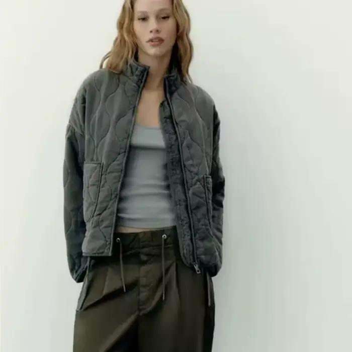 Nouvelle veste en coton pour femme 2025, style ample vintage, col montant, fermeture éclair, grandes