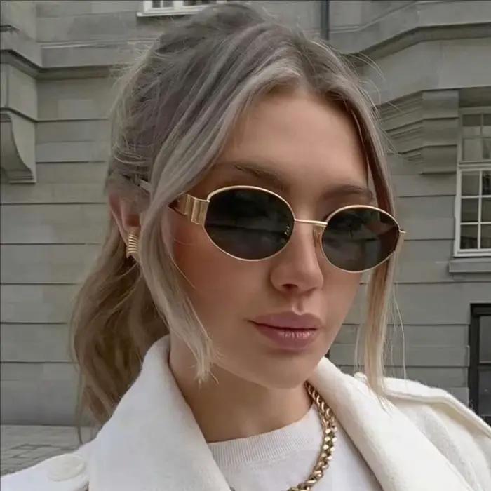 Lunettes de personnalité ovales en métal, petites lunettes rondes à la mode, accessoires de plage po