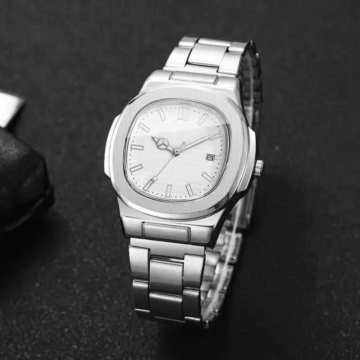 Montres d'affaires de luxe pour hommes, cadran carré, bracelet en acier inoxydable, montre à Quartz avec calendrier pour horloge pour hommes (sans boîte)