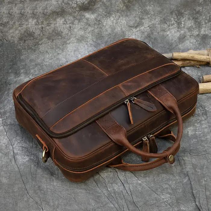 Porte-documents rétro pour ordinateur portable, sacs à main en cuir véritable, sac d'affaires décont