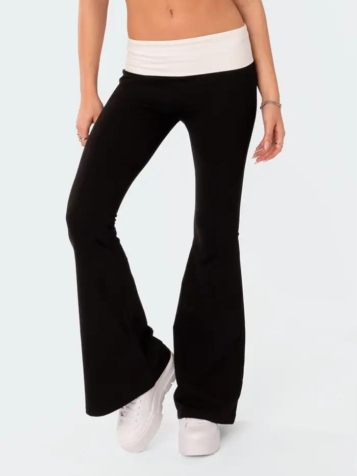 Pantalon évasé pour femmes, décontracté, couleur contrastée, créativité, taille élastique, bas de cl