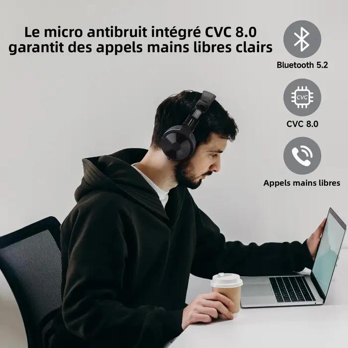 Oneodio Pro C casque sans fil Bluetooth 5.2 sur l'oreille avec Microphone Audio haute résolution