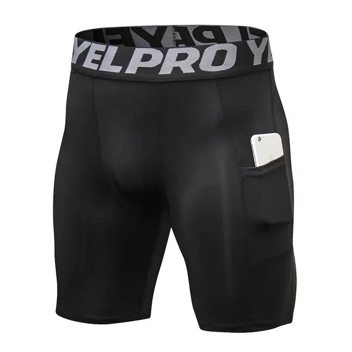 Short de compression homme course poche séchage rapide entraînement fitness sport