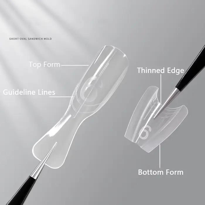 240 Pièces Nouvelles Formes Double pour Ongles Sandwich Réutilisables, Mélange de 15 Tailles, Courte