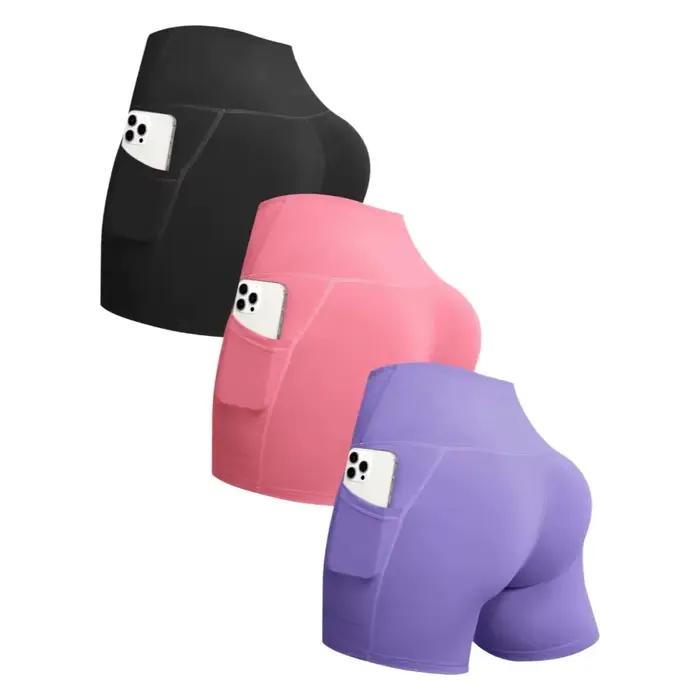 Shorts de sport taille haute pour femme avec poches, idéal pour le fitness, le running et le yoga –