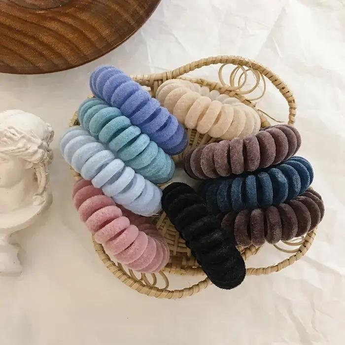 Bandes de cheveux élastiques tricotées en fil de téléphone pour filles et femmes élégantes, accessoires de cheveux, vêtements de sauna, attaches en forme de spirale