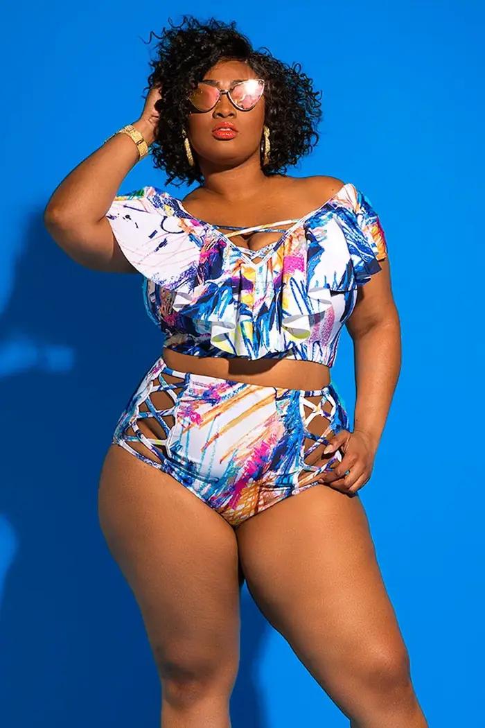 Ensemble 2 Pièces Femme Grande Taille Haut Col V Short Taille Haute Bikini Sexy Pour Plage Et Soirées Chic Occasions Spéciales