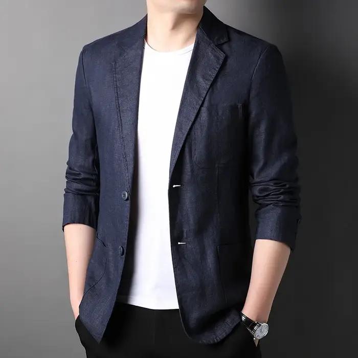 Costume en lin de haute qualité pour hommes, beau manteau fin pour hommes, composition de tissu, bla
