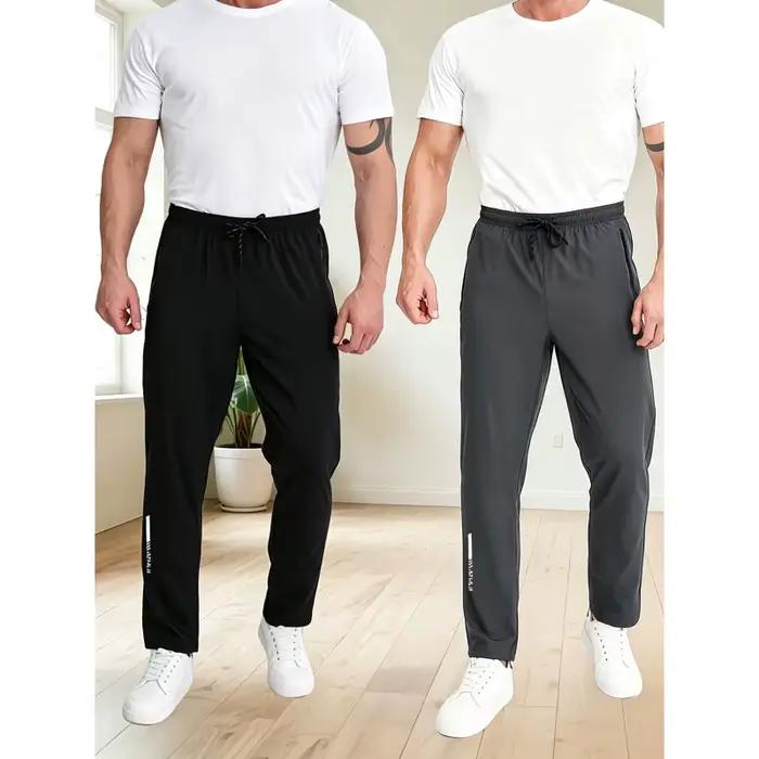 Vêtements pour hommes grande taille, pantalon de jogging décontracté à haute élasticité, coupe ample, poche zippée, respirant, pantalon de fitness