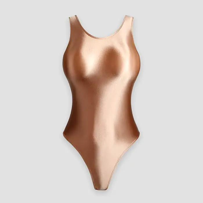 Maillot de bain brillant en satin XClocKNYoung, justaucorps brillant en satin, maillot de bain une p