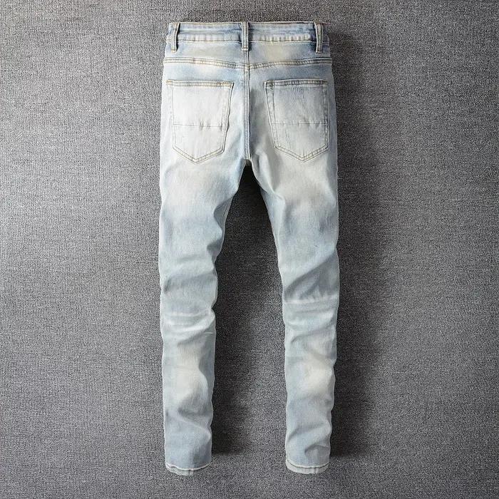 Jean déchiré en Patchwork pour hommes, trous de cristal, Streetwear, Denim bleu clair, Slim, pantalo
