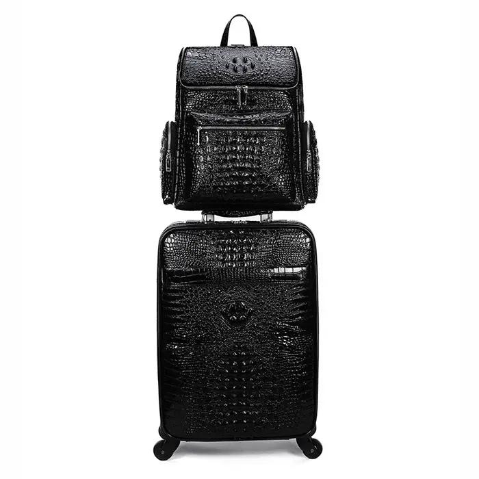 Valise de voyage en cuir véritable à motif crocodile pour homme, valise à roulettes, étui d'embarque