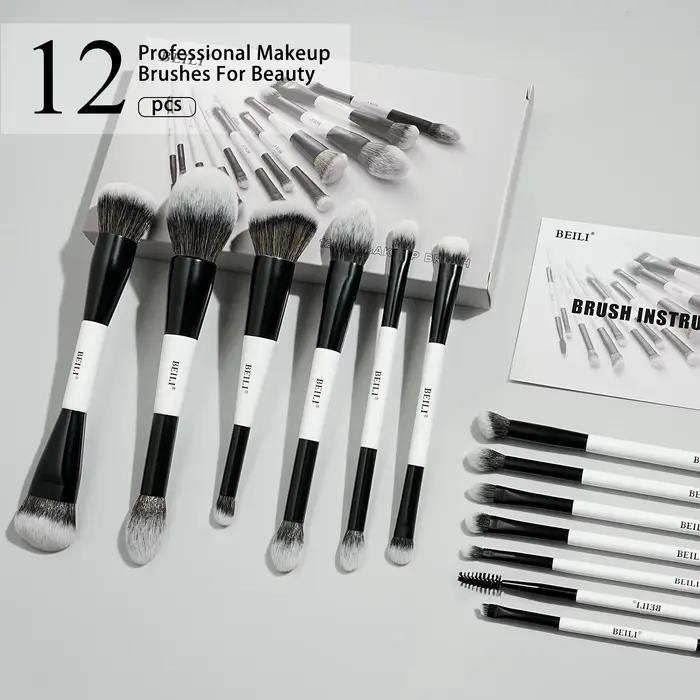 BEILI – ensemble de pinceaux de maquillage professionnels à double extrémité, 12 pièces, pour Contou