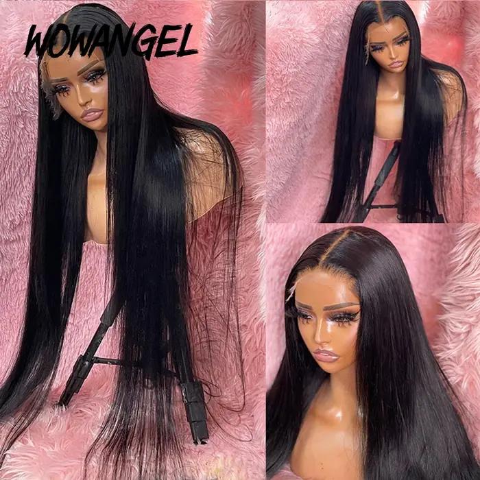 Perruque Lace Front Wig brésilienne naturelle-WOW ANGEL, cheveux lisses, 13x6, HD, pre-plucked, nais