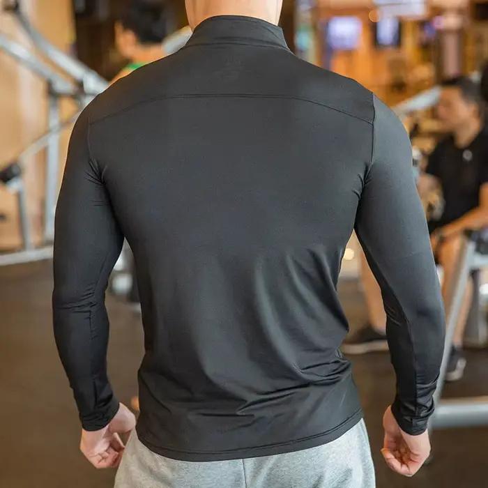 T-shirt Sport Manches Longues Homme Coupe Cintrée - Course Entraînement Respirant Col Montant