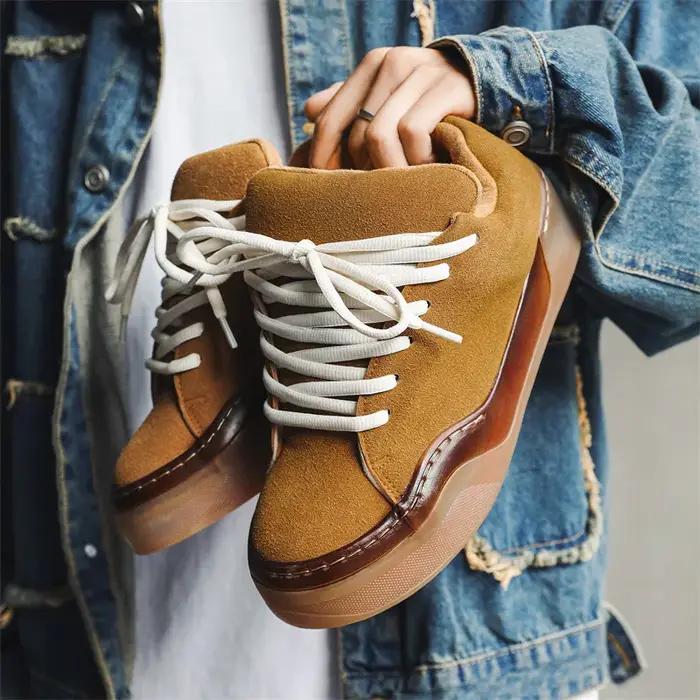 Chaussures de skateboard en cuir suédé pour hommes, baskets marron, chaussures à plateforme, chaussu