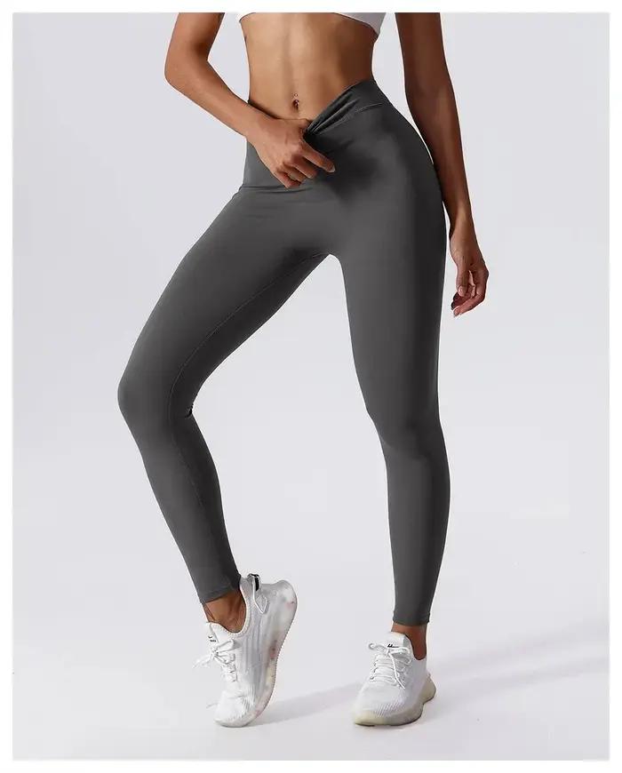 Pantalon Yoga Fitness Taille en V - Lifting Hanches Pêche Miel Collants Sport