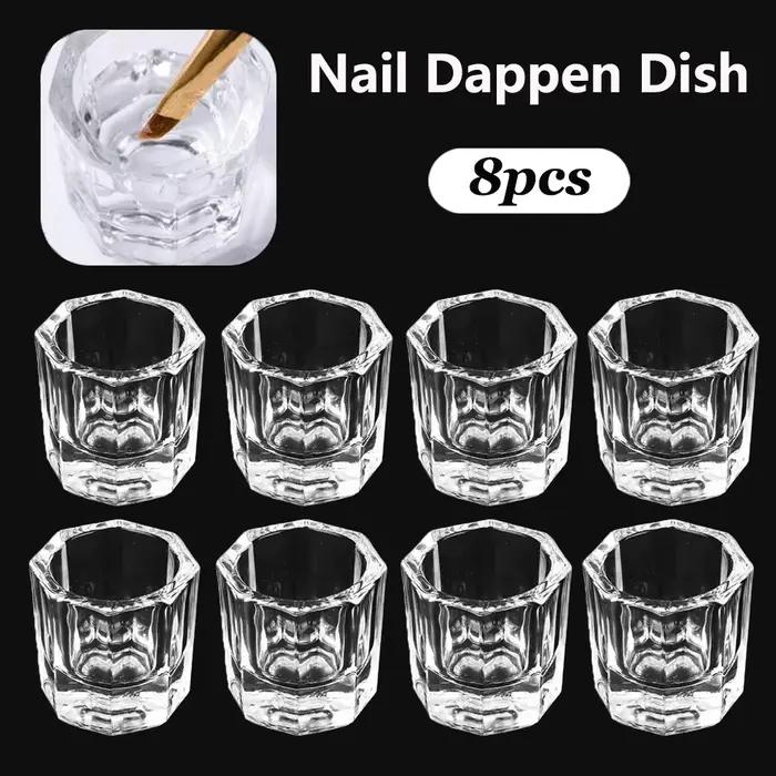 Tasse à ongles en verre de cristal, acrylique transparent, petite poudre octogonale, tasse à ongles