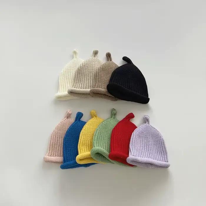 Mignon bébé tricoté pull casquette 3-24M enfants couleur unie laine chapeau garçons filles enfant en