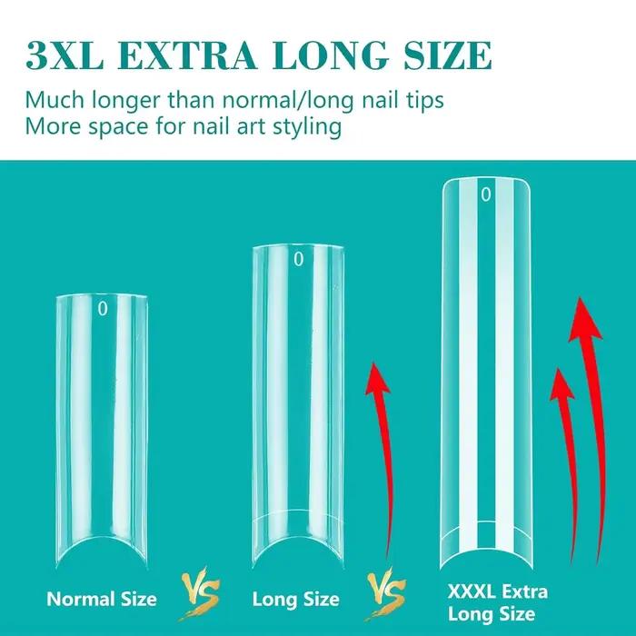 240PC professionnel 3XL Extra Long clair carré ongles conseils 12 tailles demi-couverture ongles acr