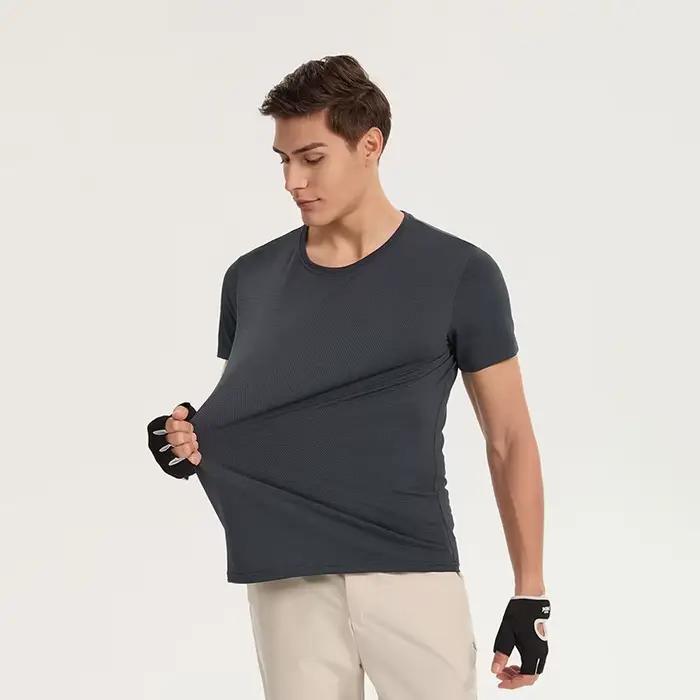 T-shirt fitness respirant homme à manches courtes pour activités sportives en plein air été course jogging