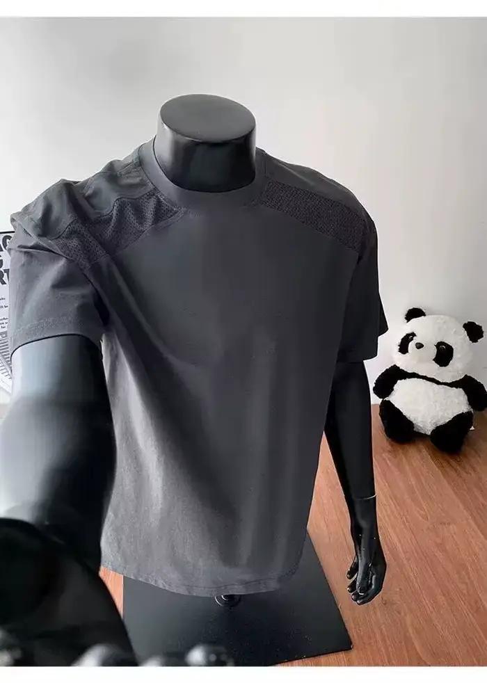 Style américain cleanfit épaule coupe déconstruction T-shirt à manches courtes hommes et femmes à la