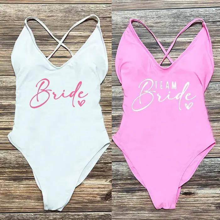 S-3XL rose imprimé équipe mariée maillot de bain une pièce Sexy rembourré Squad femmes maillots de b