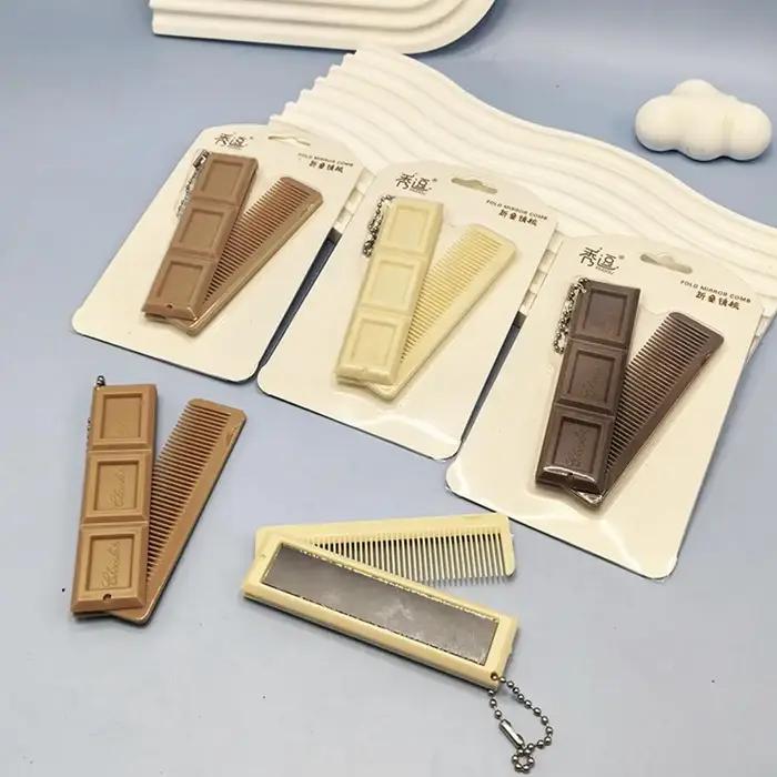 Peigne pliant 2 en 1 en forme de chocolat avec miroir, peigne de Massage Portable, brosse pour Salon
