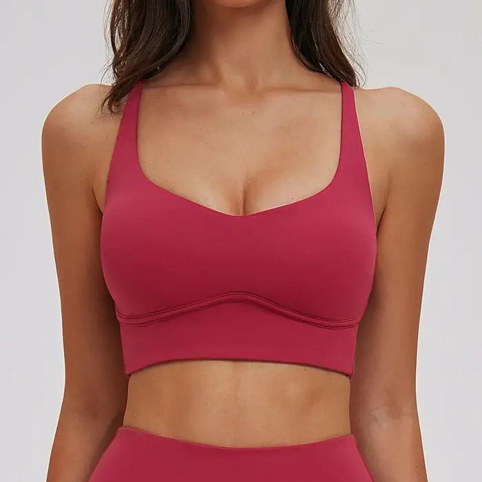 Soutien-gorge de sport sexy à col en V pour femme, avec bretelles croisées au dos, idéal pour le yog